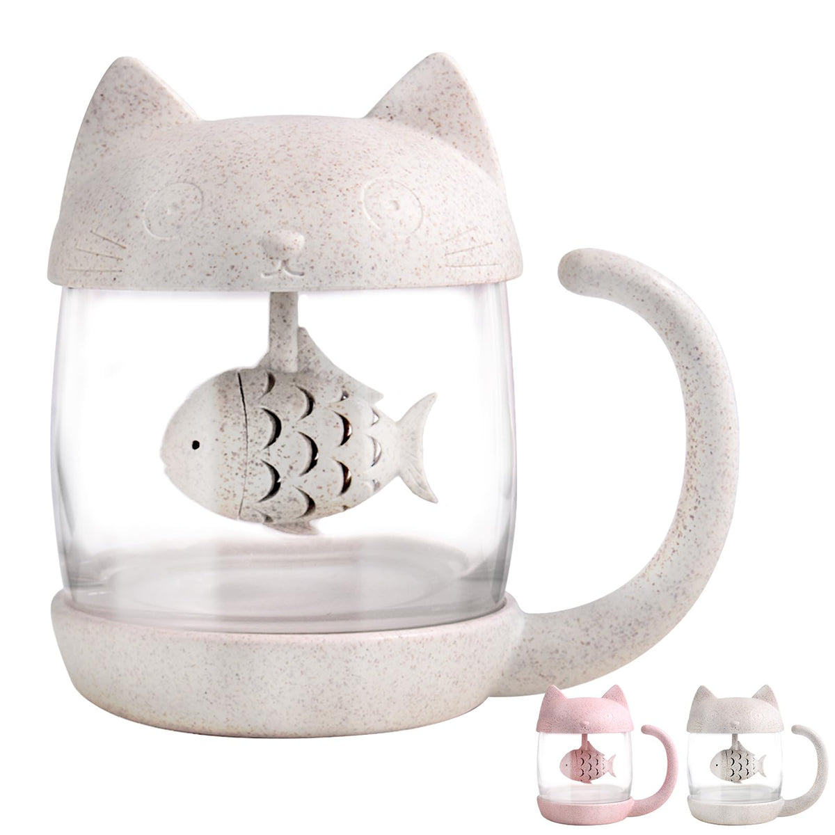 Cat Tea Cup Cute Mug Glass Pot with Fish Infuser for Loose Leaf Tea