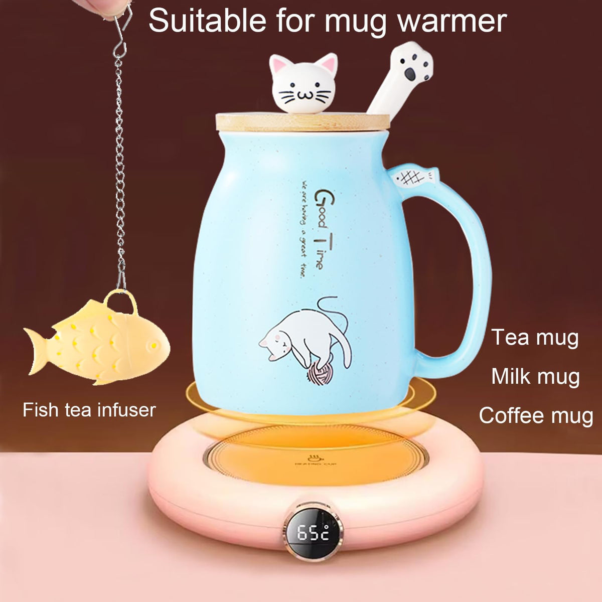 Cute Mugs Kawaii Cat Mug Ceramic Coffee Mug Tea Cup with Infuser and Lid Spoon Tea Mug Cute Cool Preppy Stuff Gifts for Women