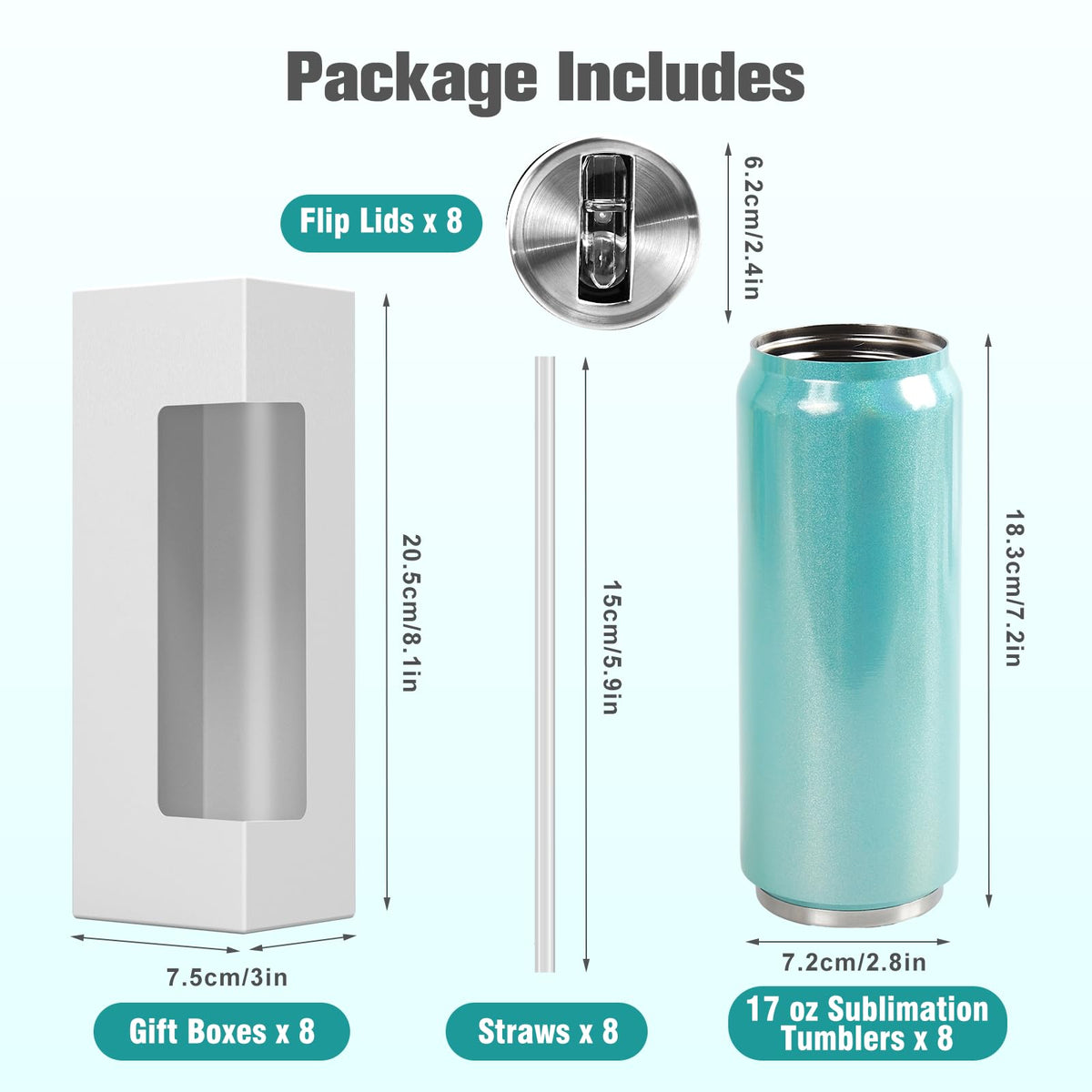 17 oz Sublimation Glitter Tumblers Cans