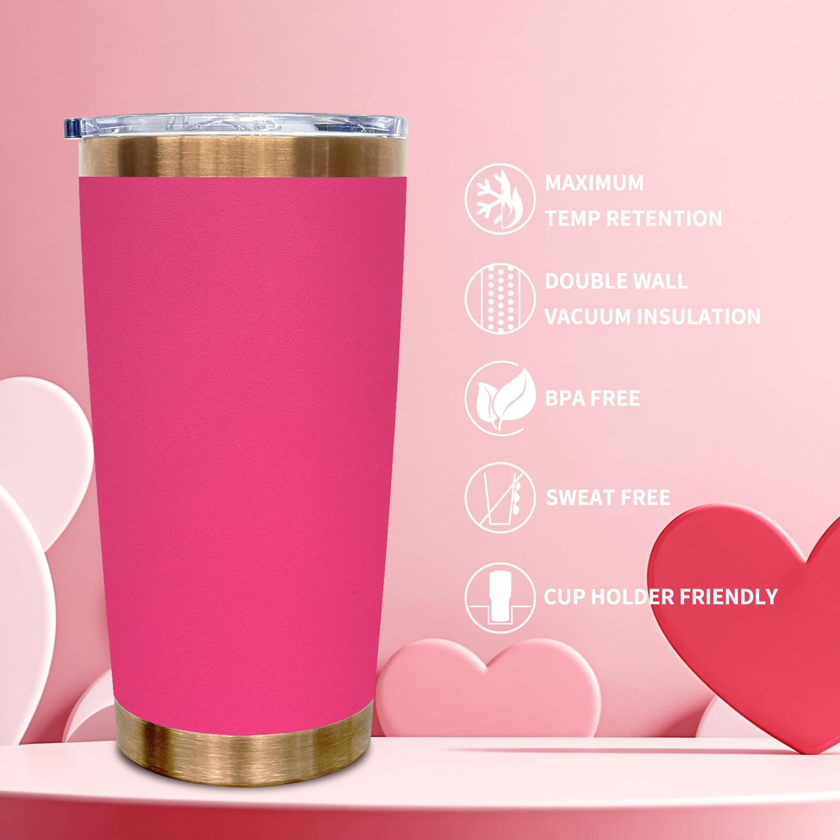 20 oz Tumbler Bulk Stainless Steel Tumblers with Lids and Straws Rosy (12 Count)