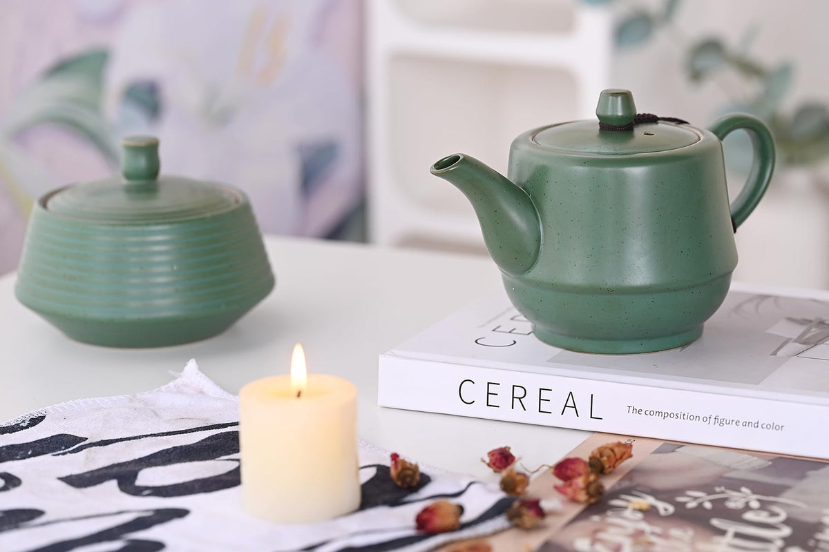 Rural Style Ceramic Teapot with Stainless Steel Infuser 16 OZ Green