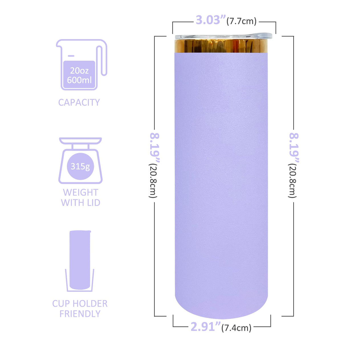 20 oz Skinny Tumbler With Lid and Straw Lilac