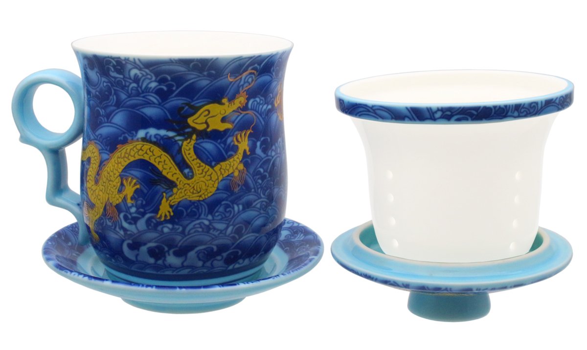 Porcelain Tea Cup with Infuser Lid and Saucer Sets