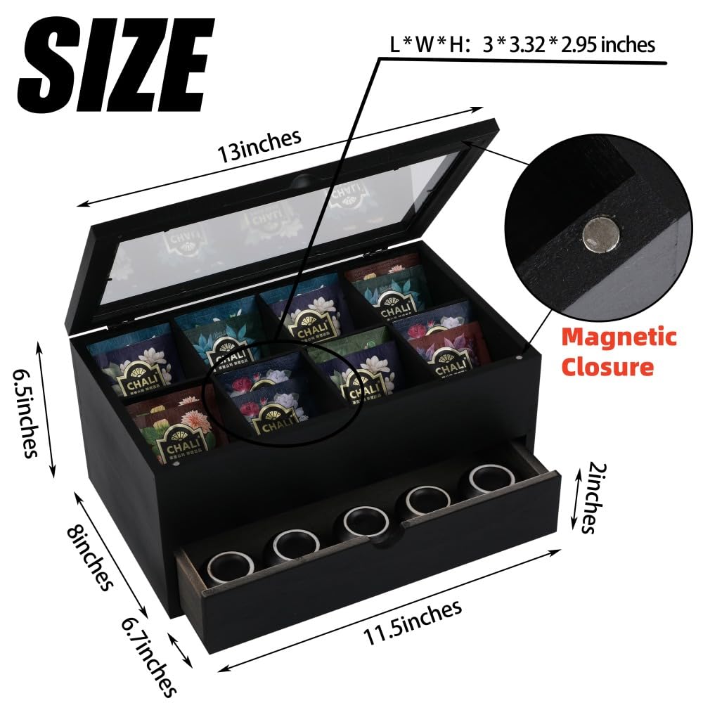 Tea Organizers with Drawer Wooden Tea Box