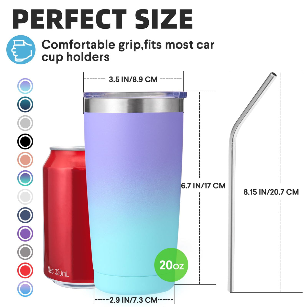 20oz Stainless Steel Tumbler with Lid and Straw Bulk 8 Pack (8 Count)