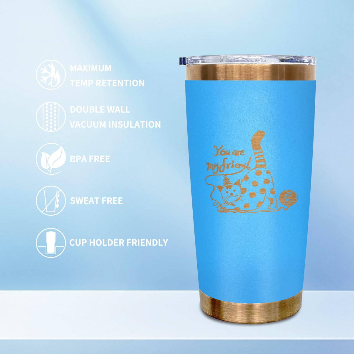 20 oz Insulated Tumbler With Lid and Straw Blue