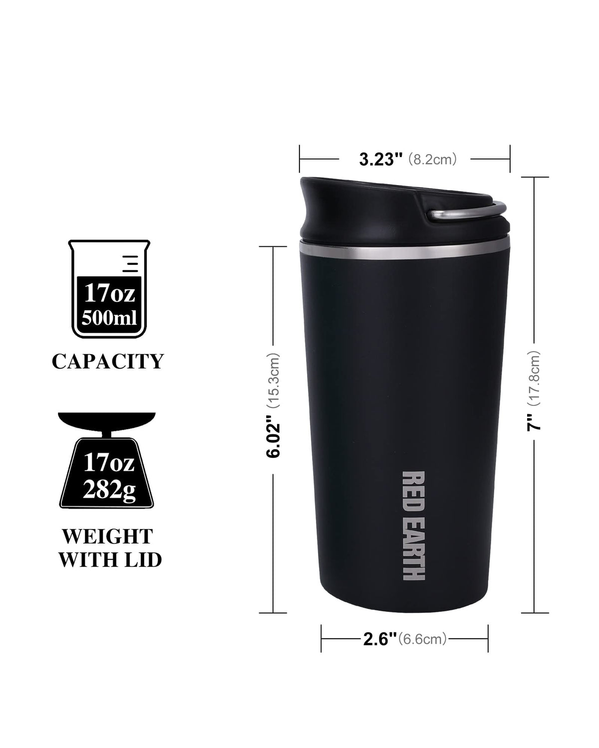 17oz Travel Mug with Infuser and Two Lids. Vacuum Insulated 316 Stainless Steel Coffee Mug. Dishwasher Safe Mug with Tea Strainer for Hot and Cold Brew Coffee or Tea
