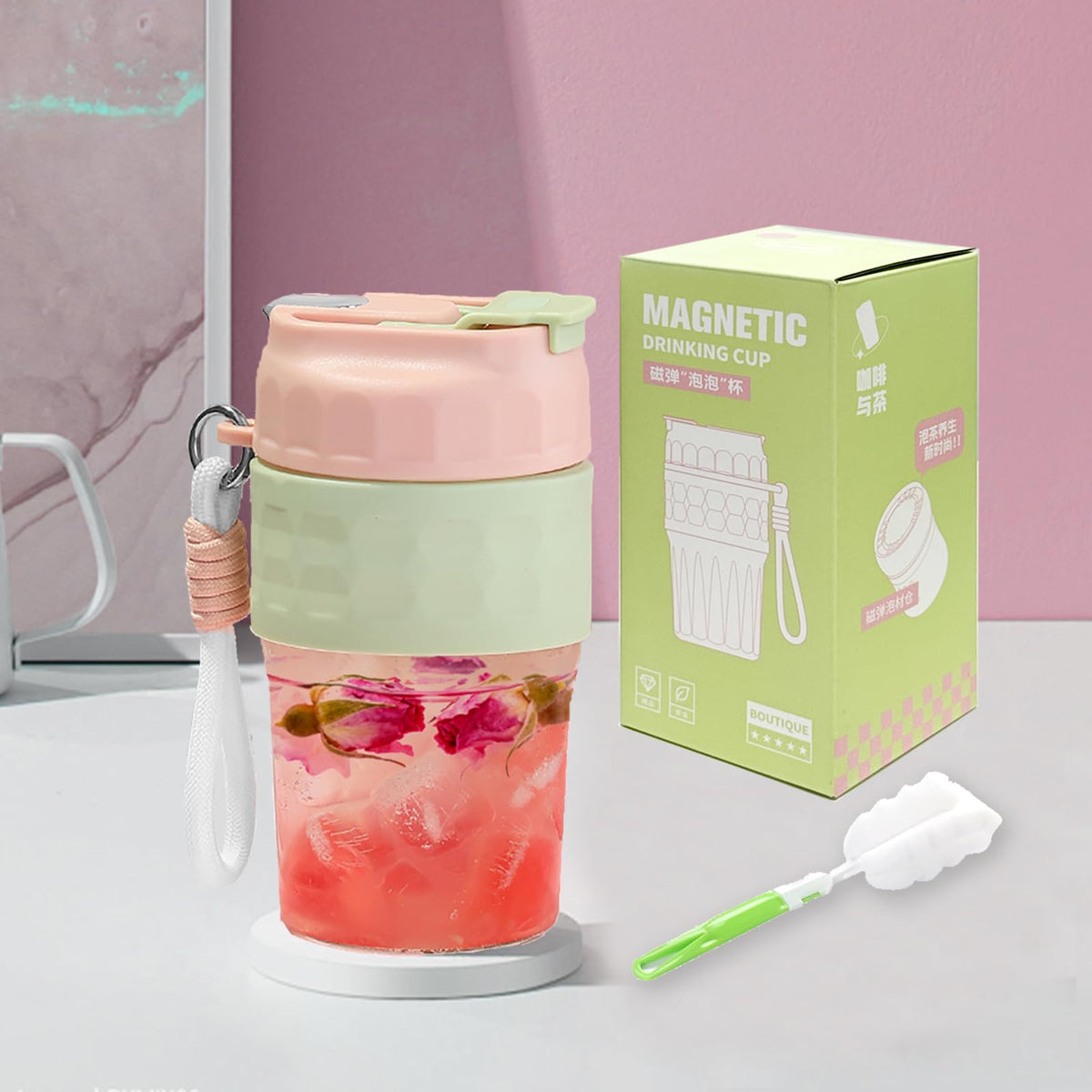 Portable Glass Bottle with Magnetic Tea Infuser