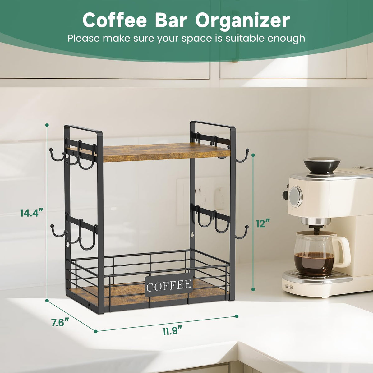 Coffee Mug Cup Holder Tree Bar Station Organizer