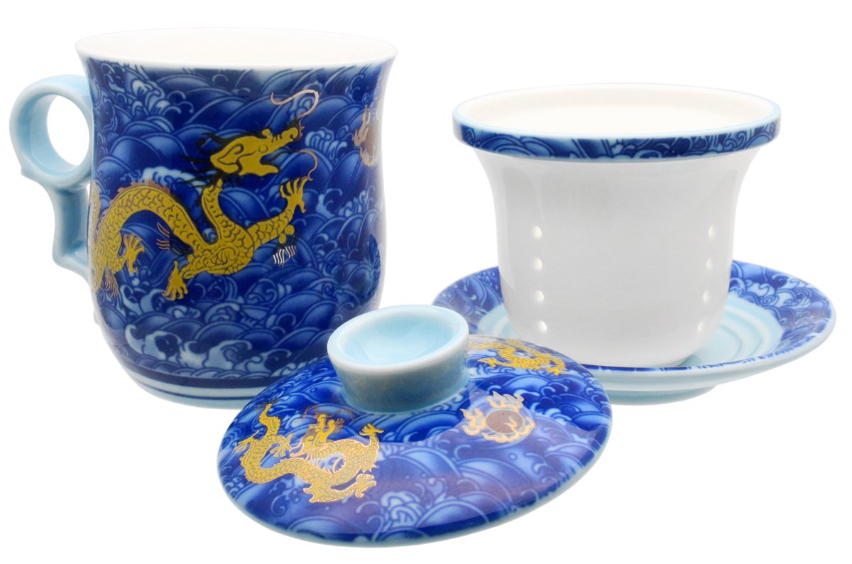 Porcelain Tea Cup with Infuser Lid and Saucer Sets