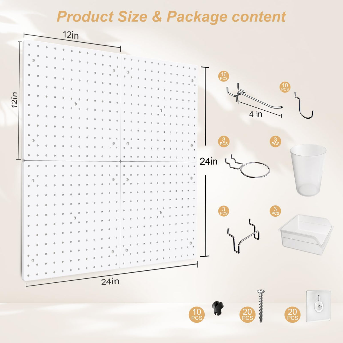 Modular Plastic Peg Board Wall Organizer Kit (4 Count)