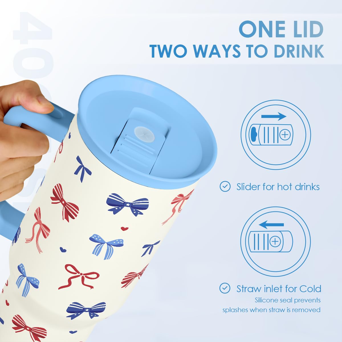 American Flag 40oz Tumbler with Handle and Straw
