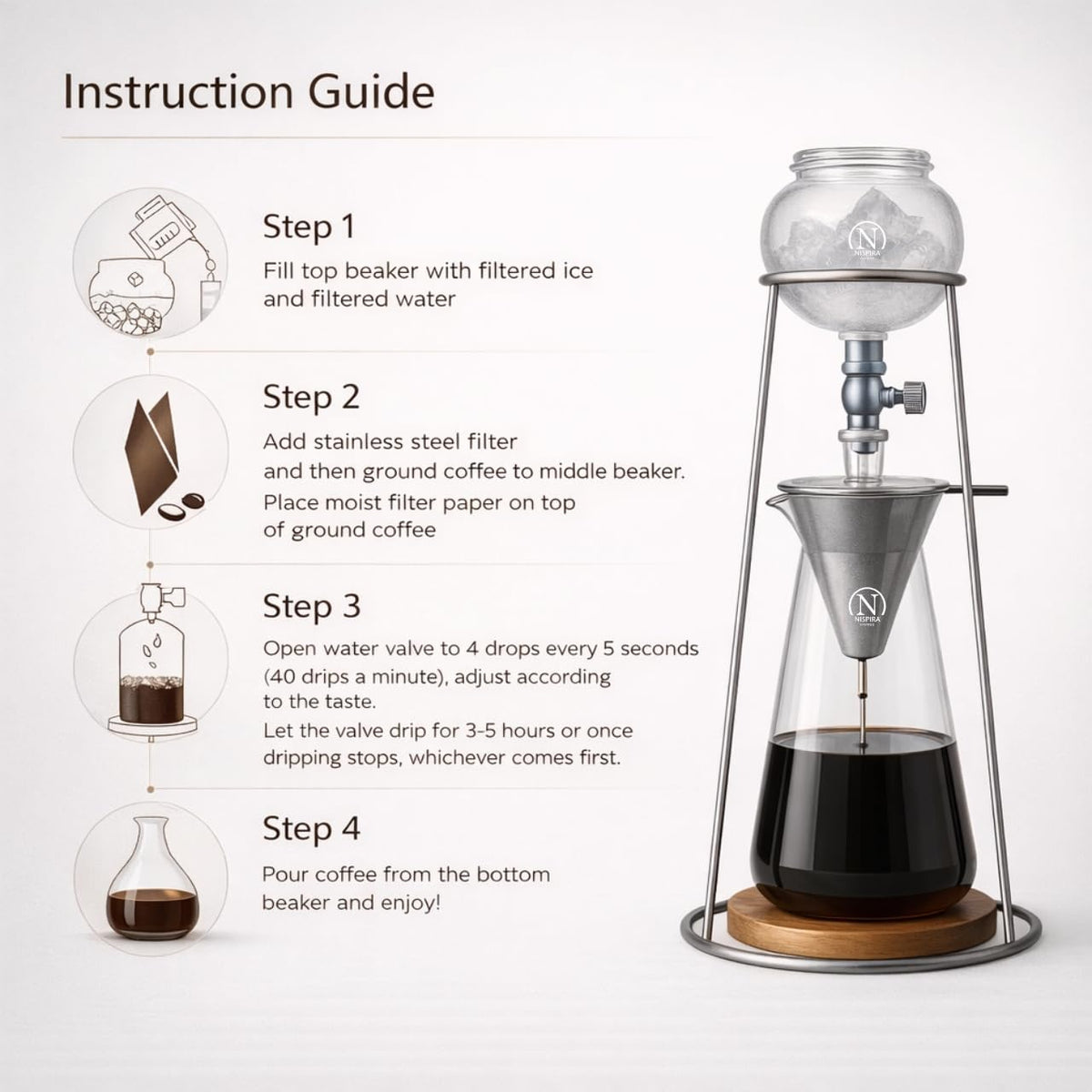 Iced Coffee Cold Brew Drip Coffee Maker Stainless Steal