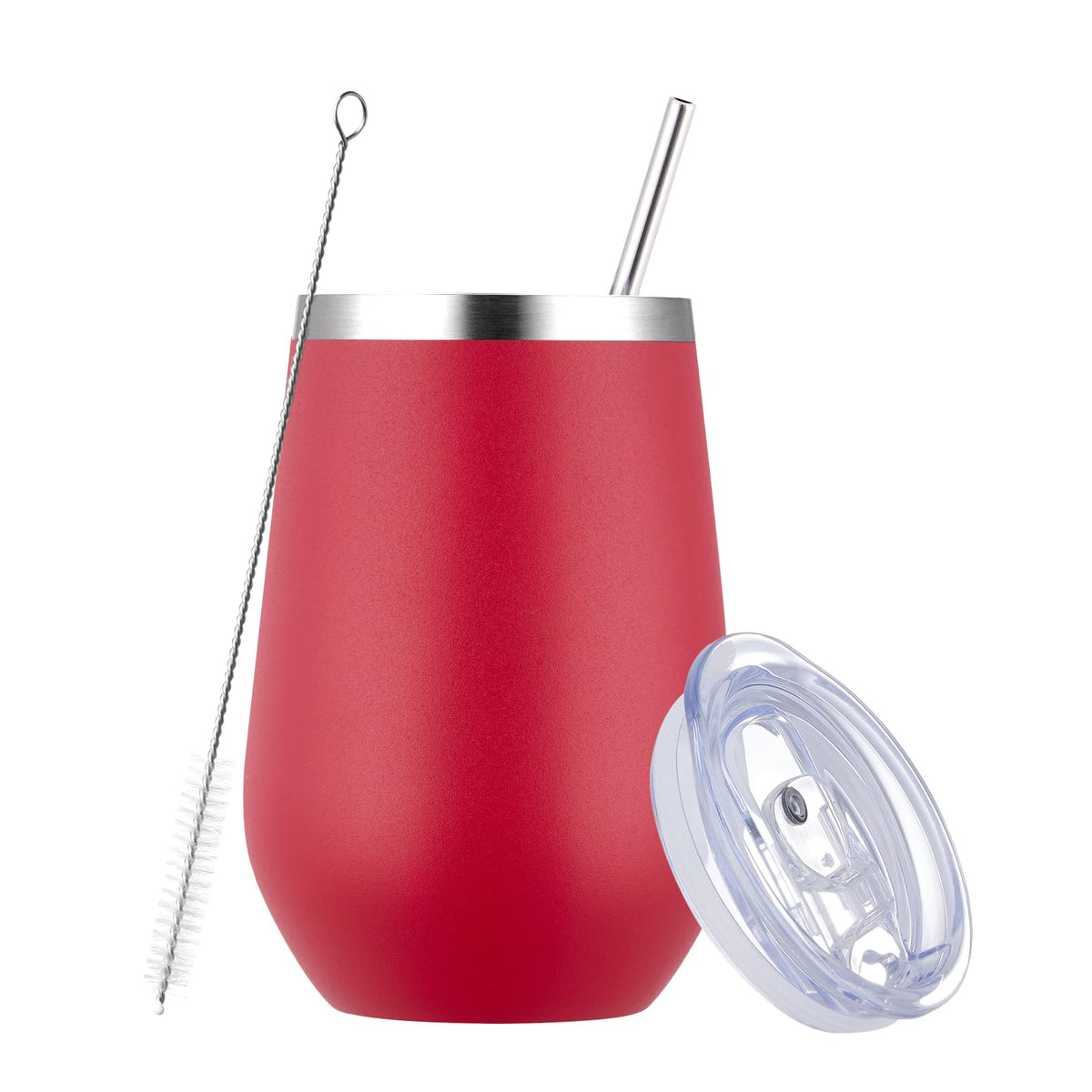 12oz Stainless Steel Wine Tumbler with Lid and Straw