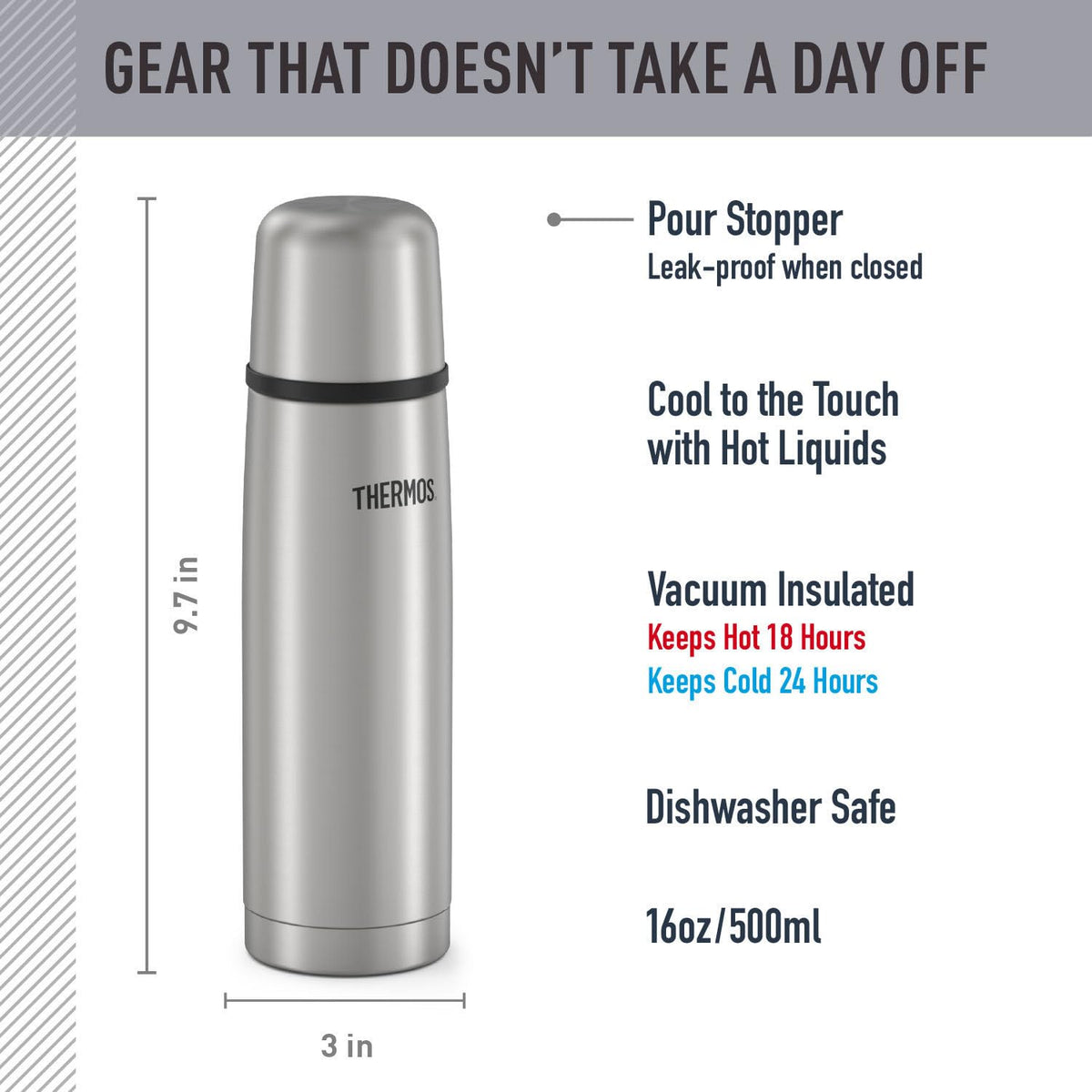 Vacuum Insulated 16 Ounce Compact Stainless Steel Beverage Bottle