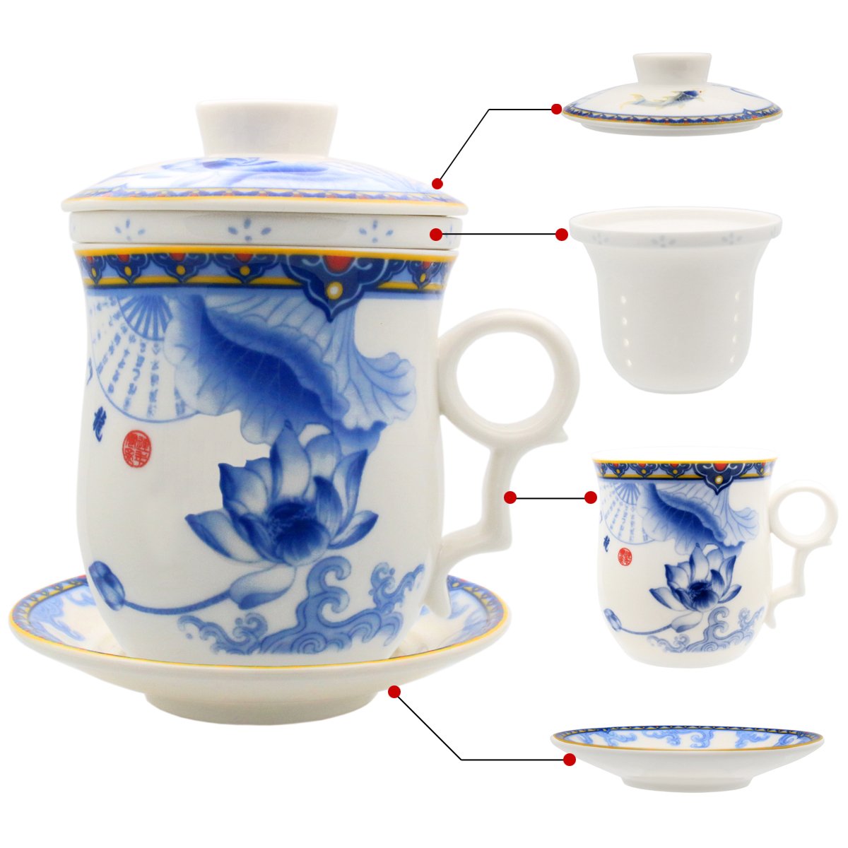 Porcelain Tea Cup with Infuser Lid and Saucer Sets