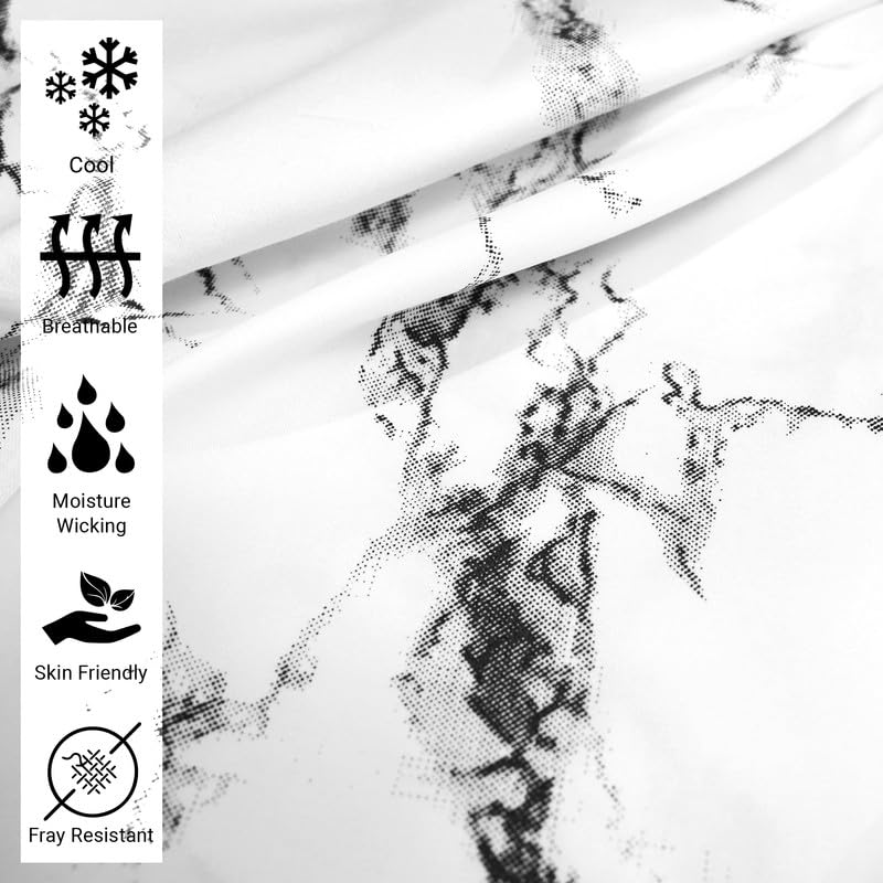 100% Cotton Marble Print King Sheets Set 400TC White
