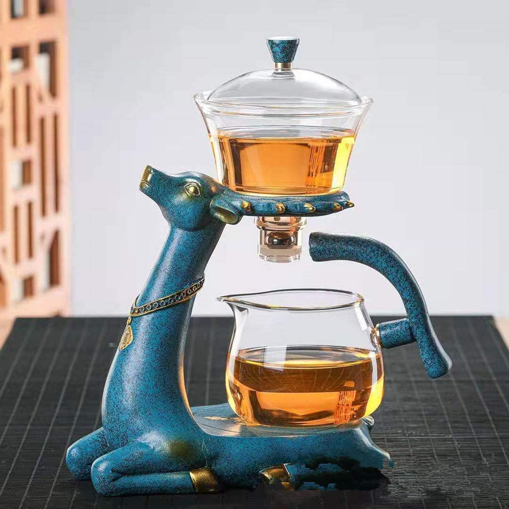 Heat resistant Kungfu Glass Tea Set with Heater Attract Water Diversion Rotating Cover Bowl Lazy Semi
