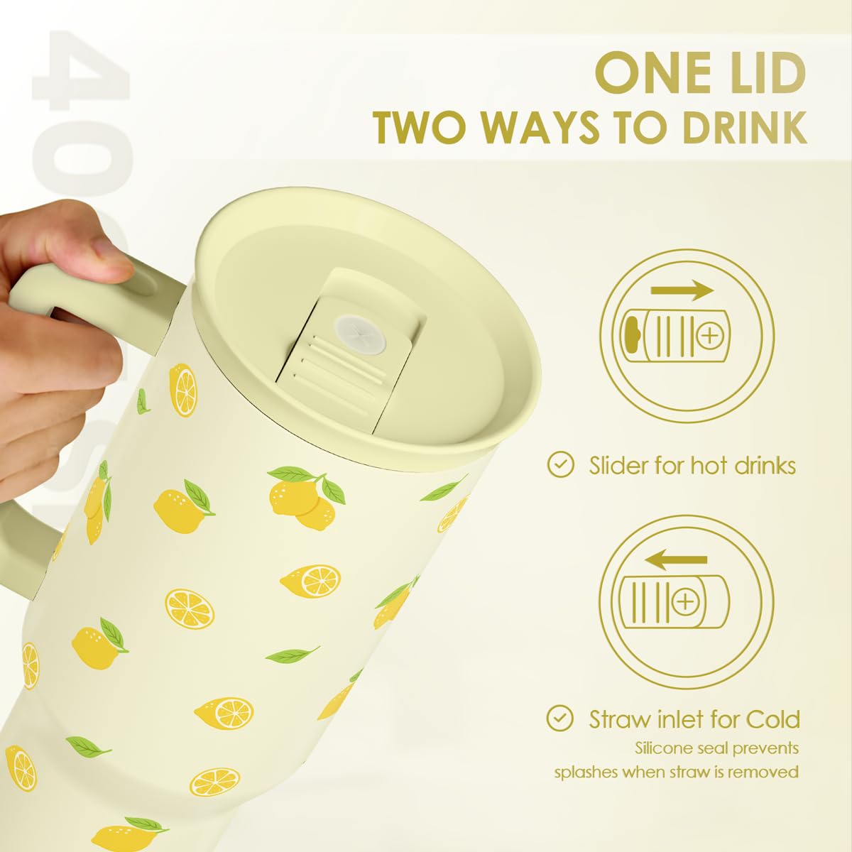 Lemon 40oz Tumbler with Handle and Straw