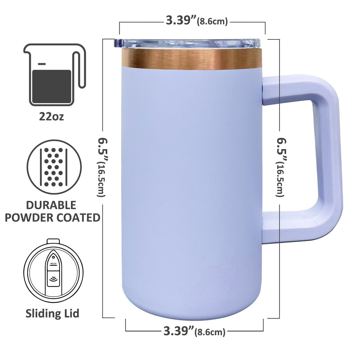 22oz Insulated Coffee Mug Bulk with Handle and Lid Lilac