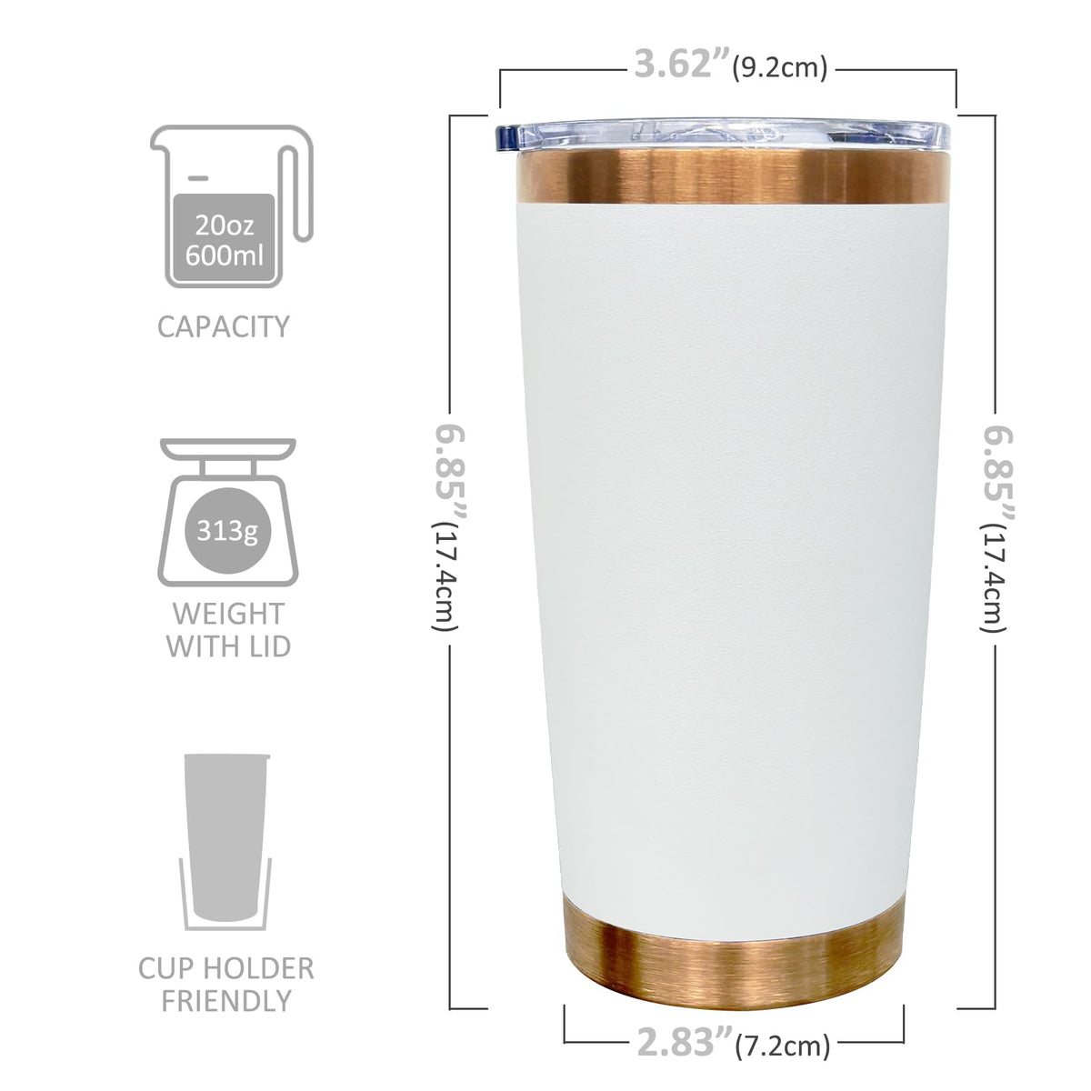 20 oz Insulated Tumblers Bulk With Lid and Straw White (6 Count)