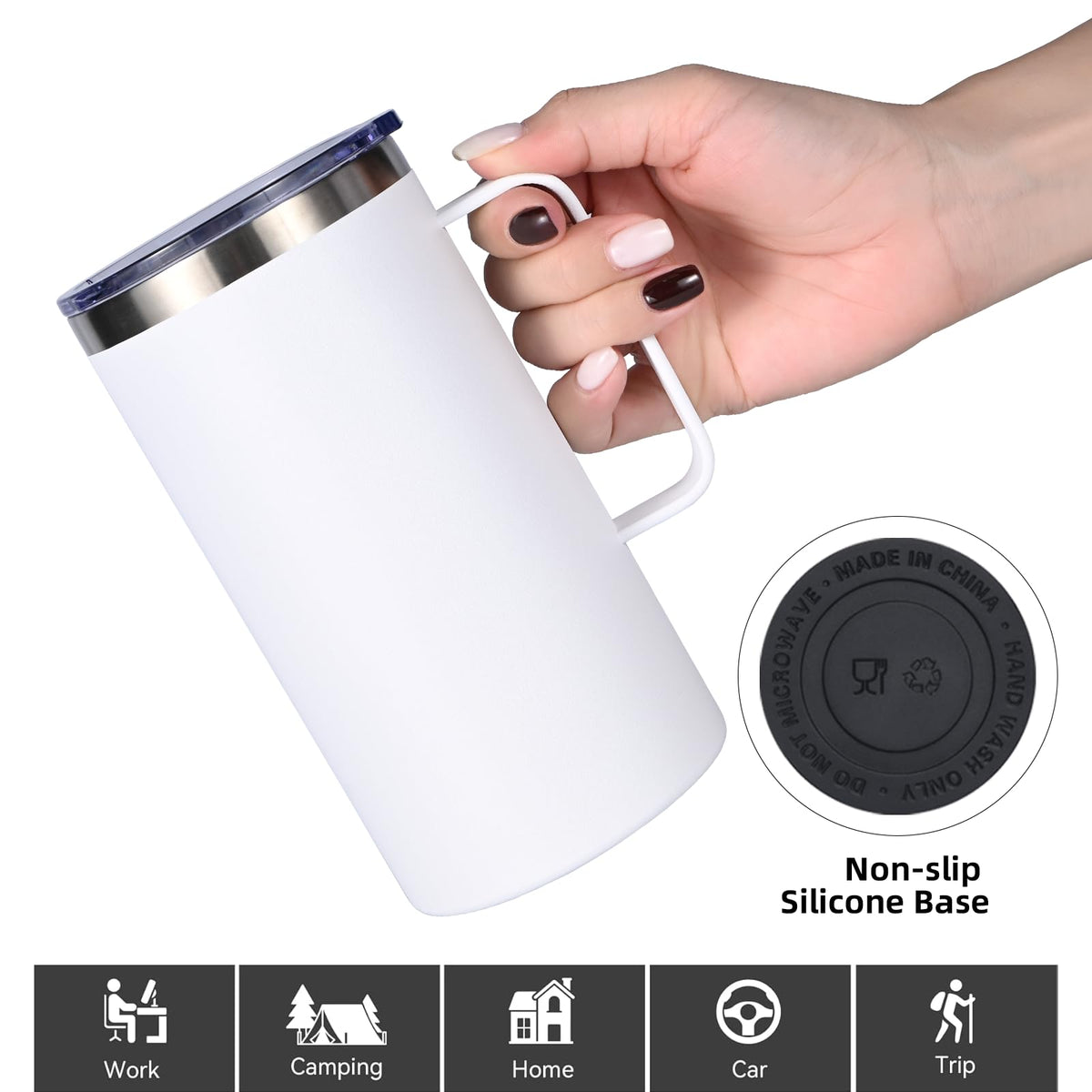 24oz Sublimation Coffee Mugs with Handle Straight Matte Travel Coffee Cups Insulated Stainless Steel Tumblers with Gift Box (6 Count)