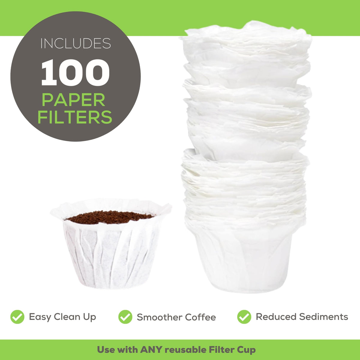 Café Filter Paper Liners for Reusable K (100 Count)