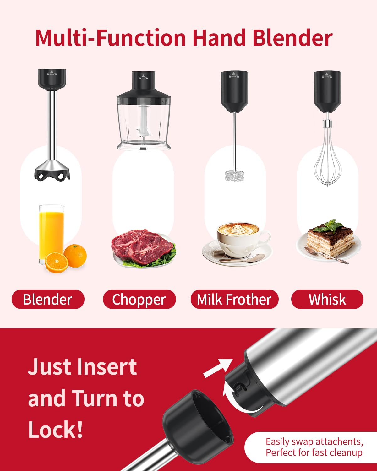 Electric Immersion Blender Handheld 1200W