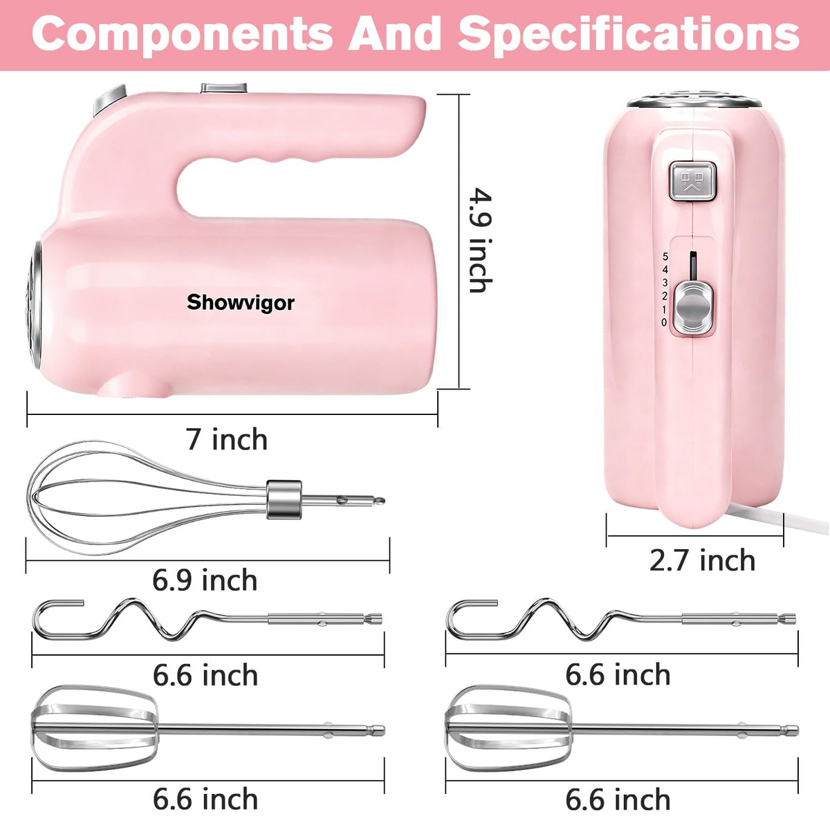Hand Mixer, 5-Speed Electric Whisk with Turbo Boost Includes 6 Stainless Steel Attachments - Great Stand Mixer Alternative for Baking Cakes, Bread & More