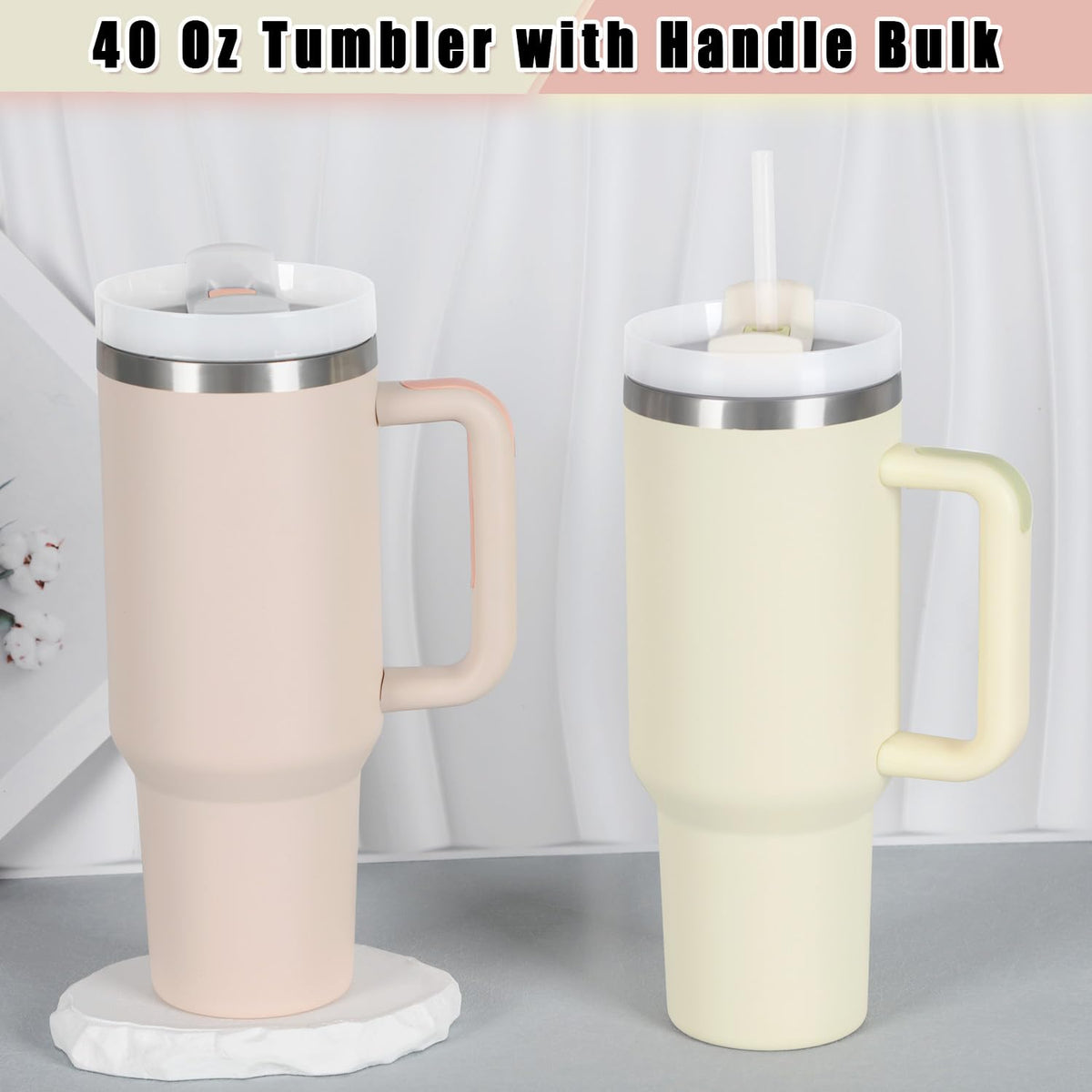 15 Pack 40 Oz Tumbler with Handle and Straw Bulk (20 Count)