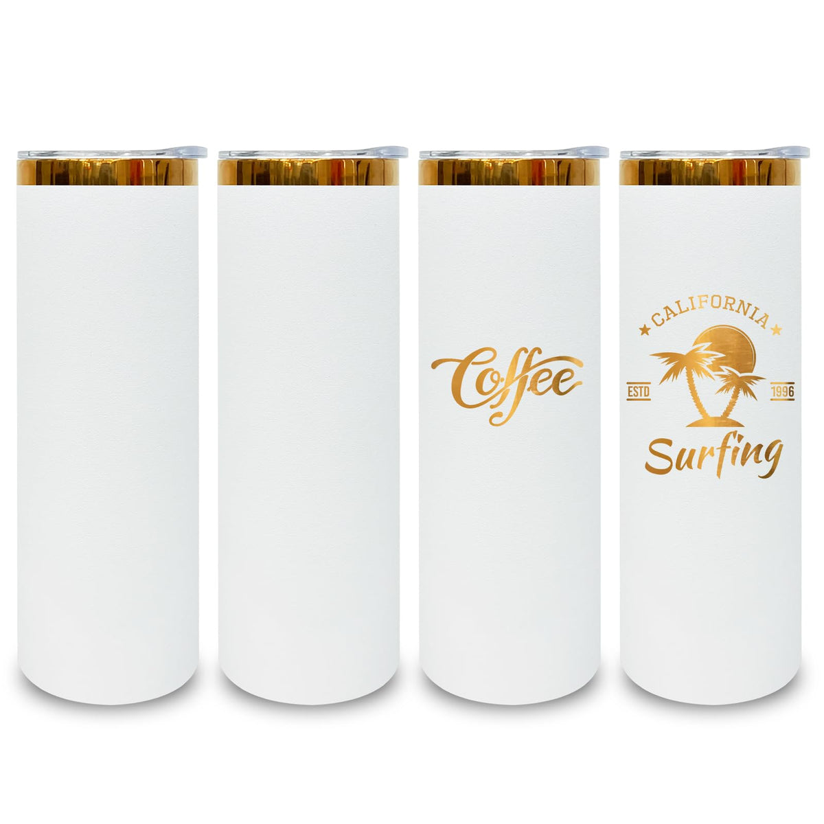 20 oz Skinny Tumblers Bulk With Lid and Straw White (4 Count)