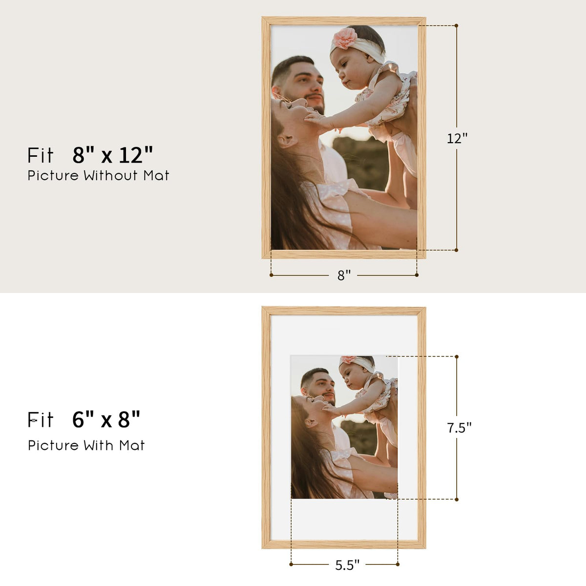 8x12 Solid Oak Wood Picture Frames (3 Count)