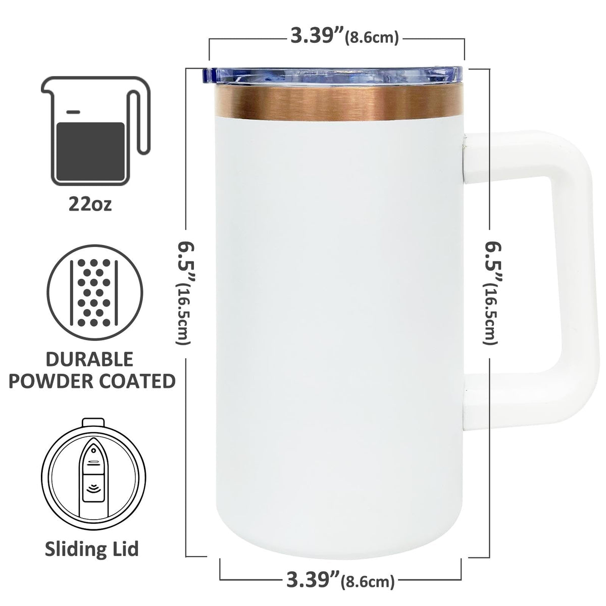 22oz Insulated Coffee Mug Bulk with Handle and Lid White (8 Count)