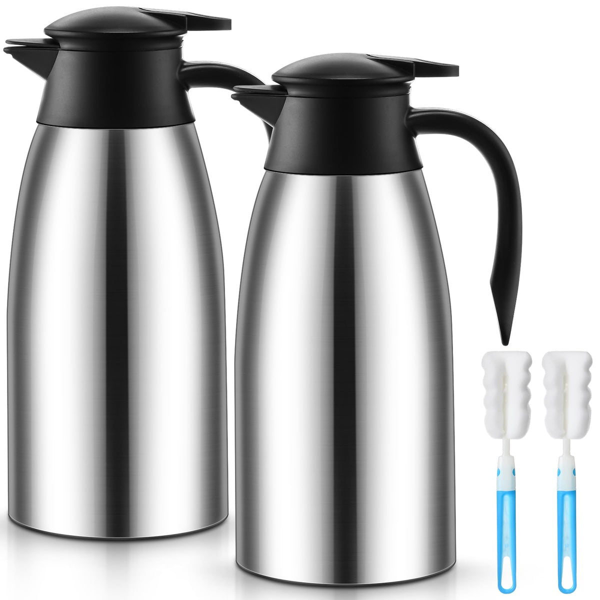 2 Pcs Thermal Coffee Carafe Insulated Stainless Steel Coffee Carafe for Hot Liquid Vacuum Thermal Pot Creamer Pitcher Dispenser with Brushes Keeping Hot Water Milk (4 Count)
