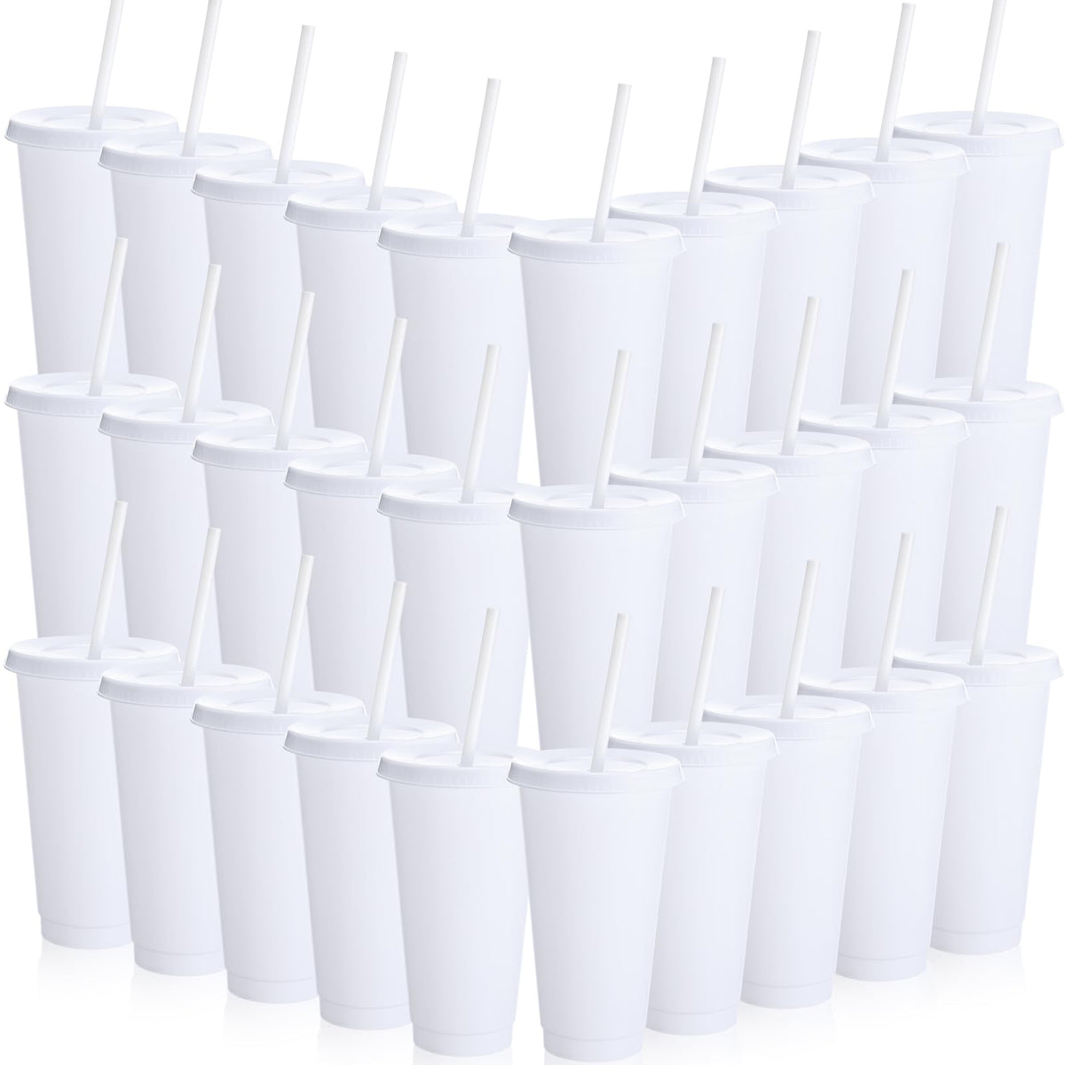 30 Pack Plastic Cups with Lids Straws (30 Count)
