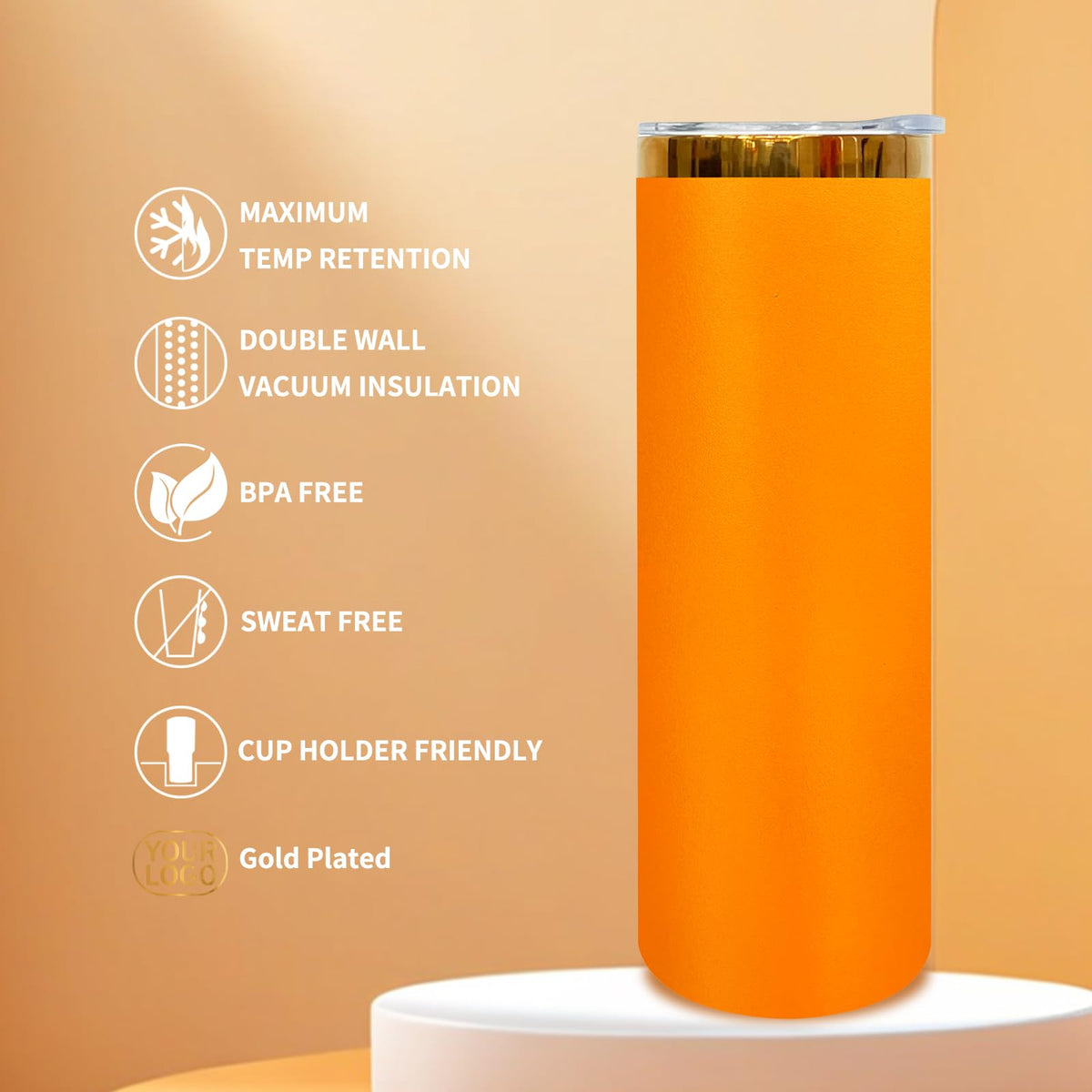 20 oz Skinny Tumbler With Lid and Straw Orange