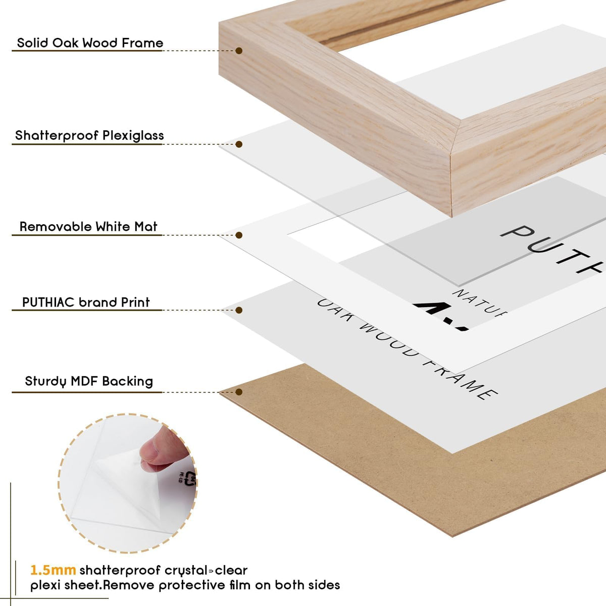 4x6 Solid Oak Wood Picture Frame with 3x5 Mat