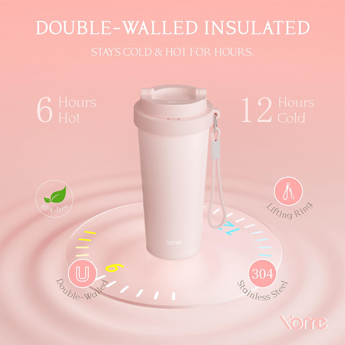 17oz Light Pink Ceramic Lined Insulated Travel Coffee Mug with Infuser for Women