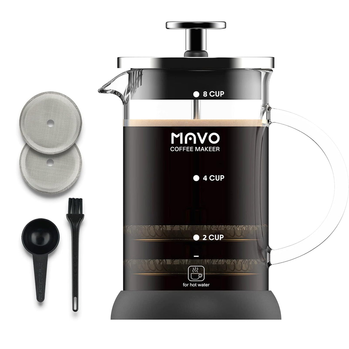 French Press Coffee Maker Stainless Steel Cold Brew Heat Resistant Glass Coffee & Tea Maker with 2 Filter
