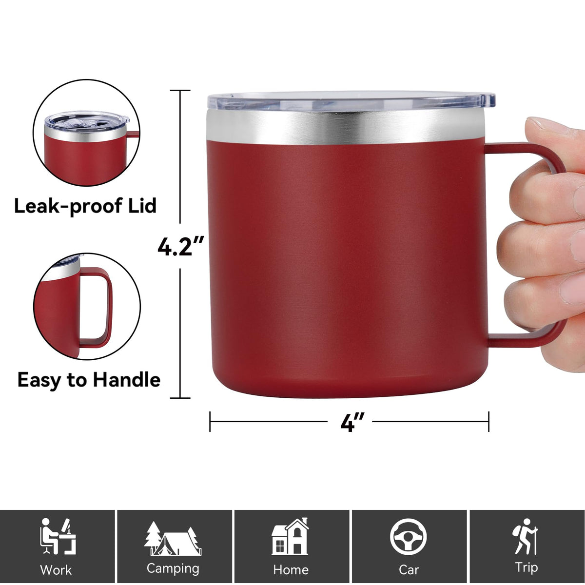 14 oz Insulated Coffee Mug Bulk with Handle (8 Count)