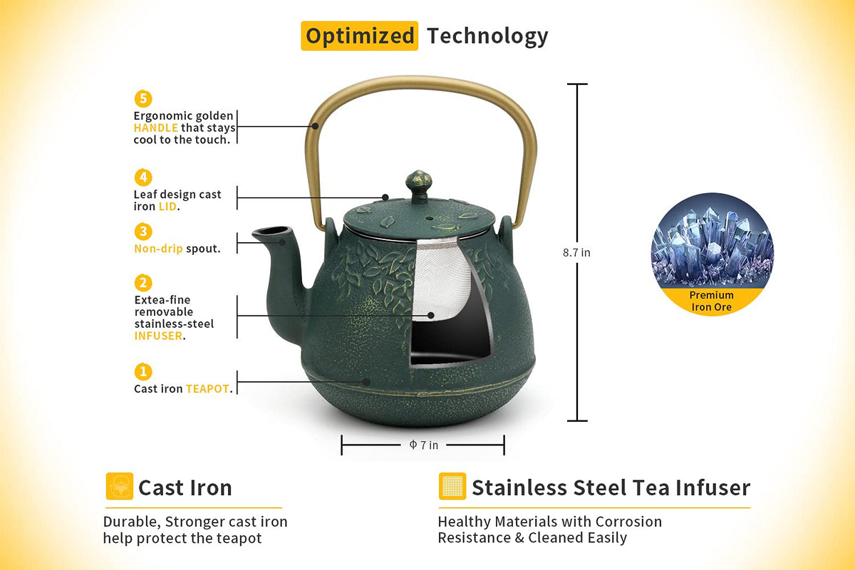 Tea Kettle TOPTIER Japanese Cast Iron Teapot with Infuser