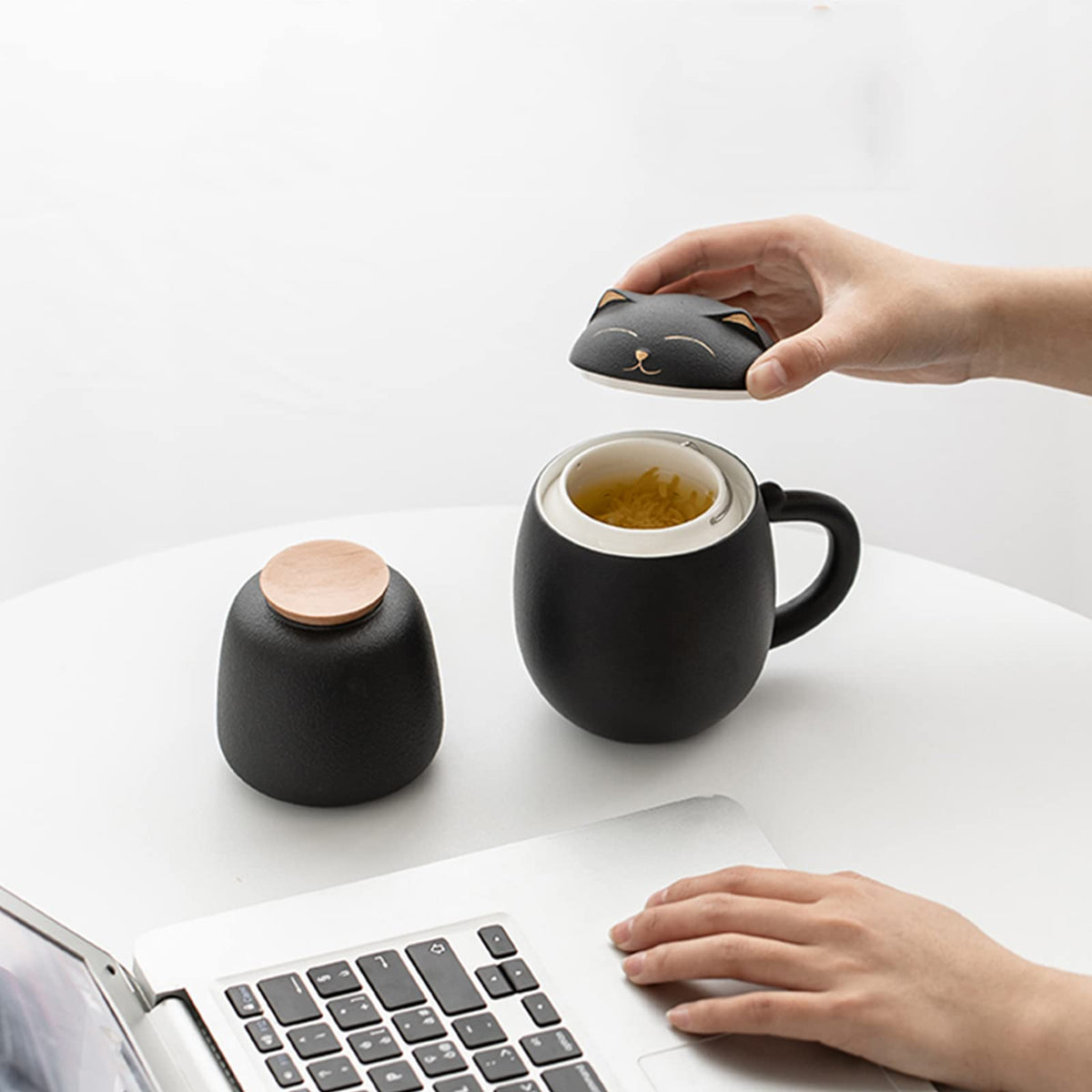 Cat Ceramic Tea Mug with Infuser & Lid Leaf Tea Cup for Home Office