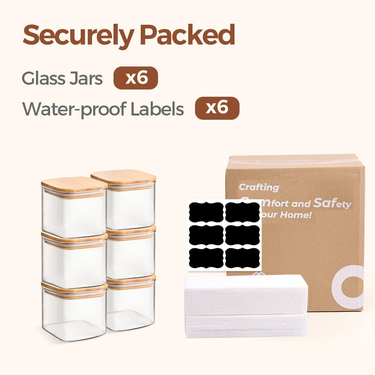 Square Glass Containers With Lids 0.6 Qt (6 Count)