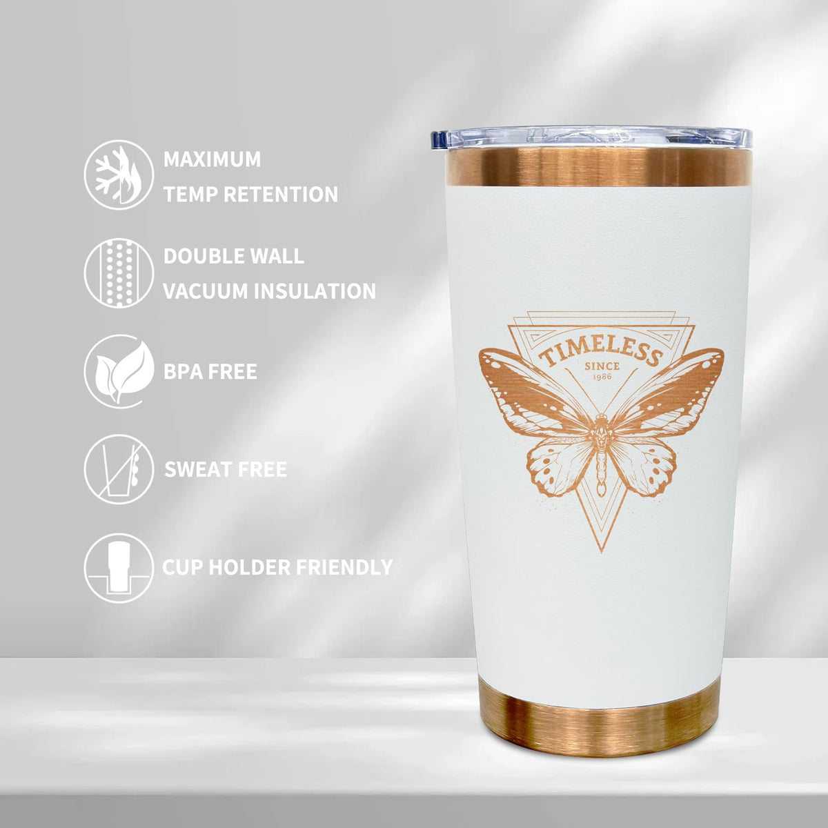 20 oz Insulated Tumblers Bulk With Lid and Straw White (6 Count)