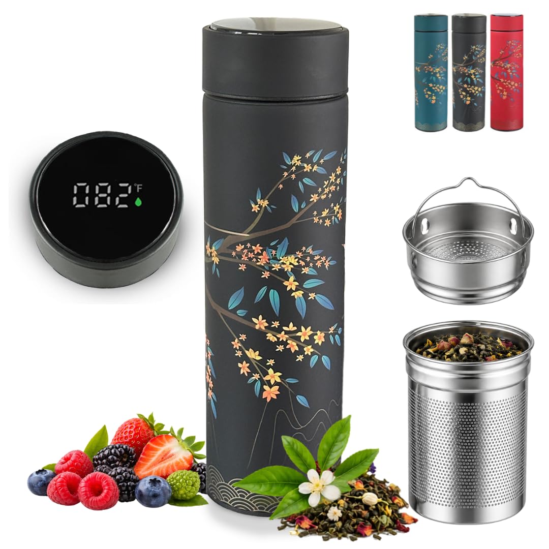 Tea Infuser for Loose Leaf Tea Smart Water Bottle with Fahrenheit Temperature Display
