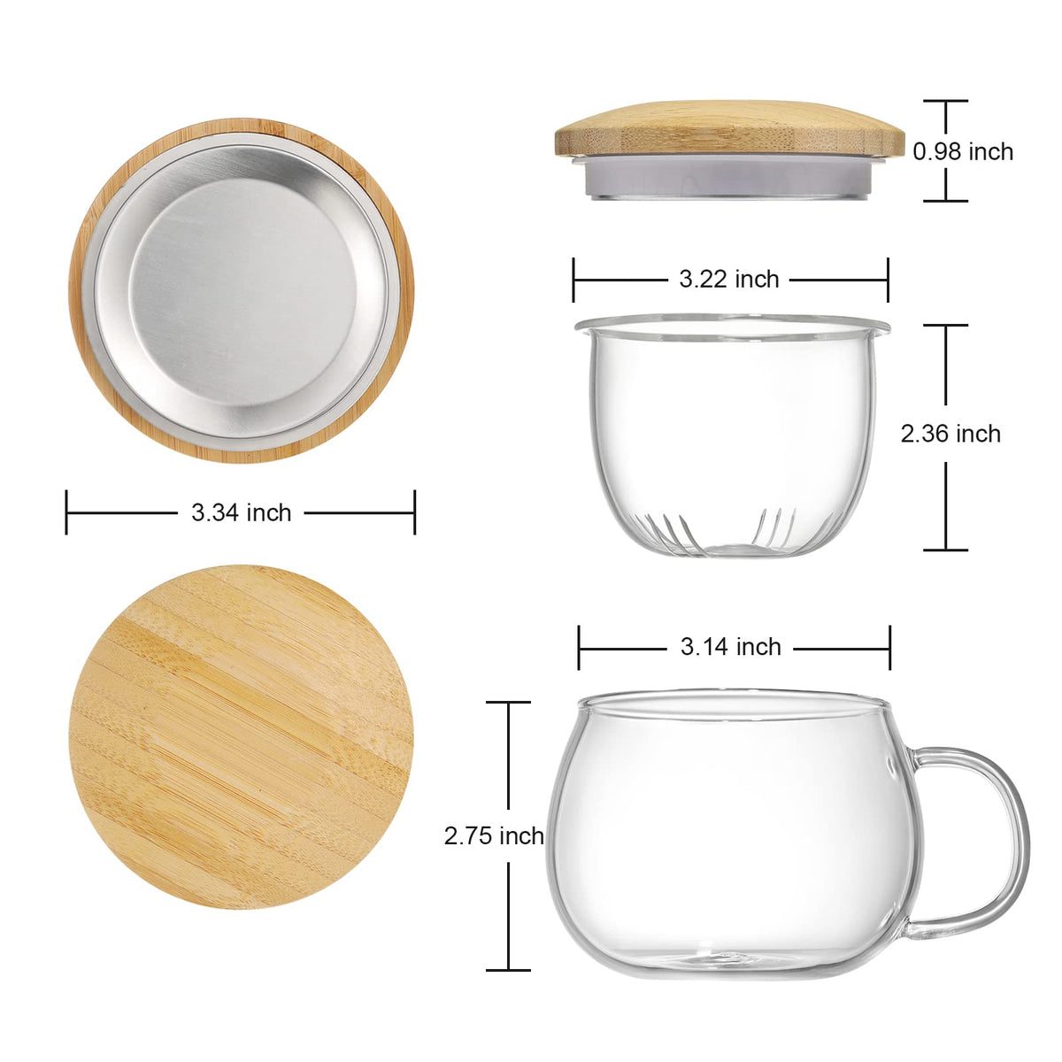 13oz Clear Glass Tea Mug with Filter and Lid for Blooming & Loose Leaf Tea (13 Count)