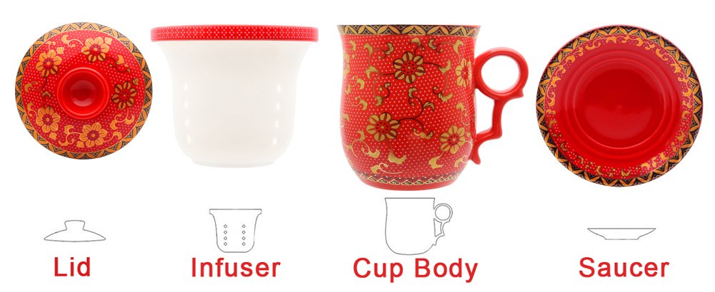 Porcelain Tea Cup with Lid and Saucer Infuser Sets