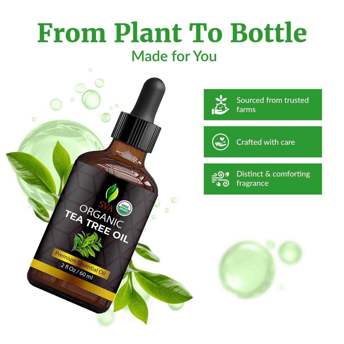 SVA Organic Tea Tree Essential Oil with Dropper (2 Fl Oz)
