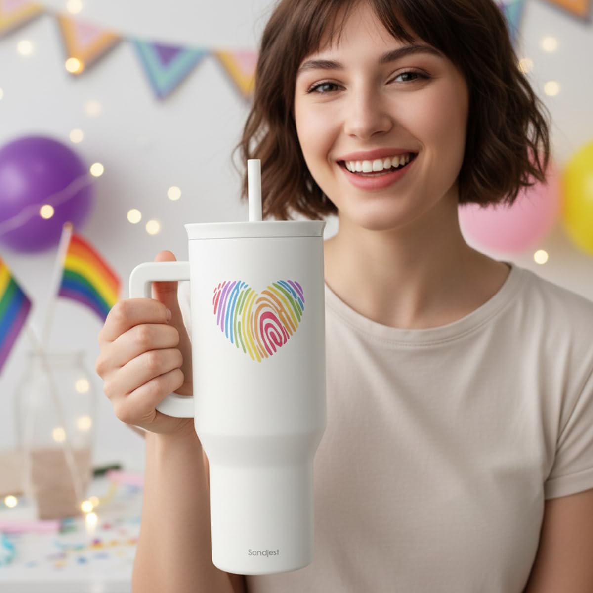 LGBT 40oz Tumbler with Handle and Straw