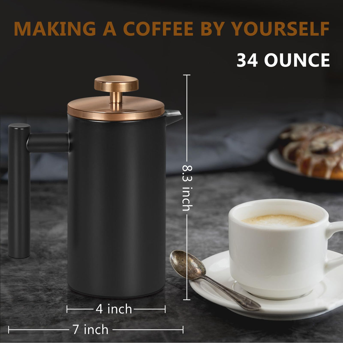 Black Stainless Steel French Press Coffee Maker